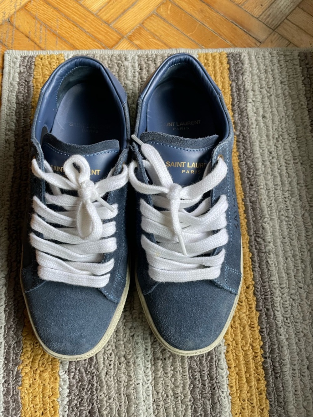 Saint Laurent Navy Suede Sneakers with White Laces